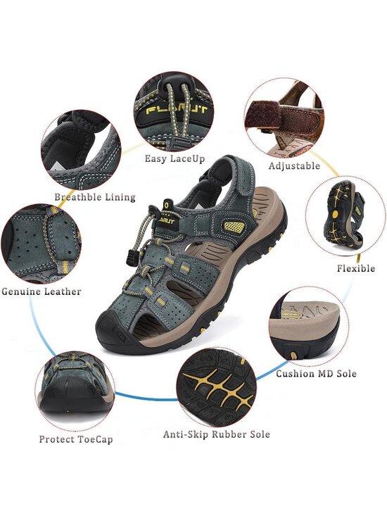 Men\'s Grey Closed Toe Leather Athletic Outdoor Hiking Sport Casual Sandal Shoes